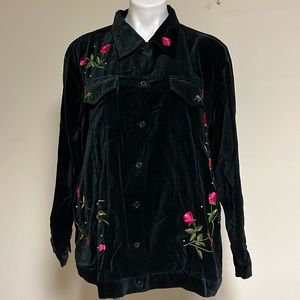 Quacker Factory NWT Black velvet embroidered shirt/jacket  1X QVC